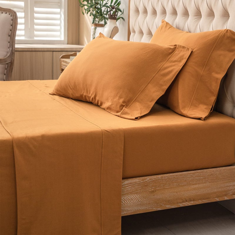 PURE ERA PURE ERA Jersey Knit 4pc Bed Sheet Set 100% T-Shirt Heather Cotton Super Soft Comfy Breathable Fits Mattress Up to 20"" Extra Deep Pocket (Solid Burnt Orange  King)  - Image 4