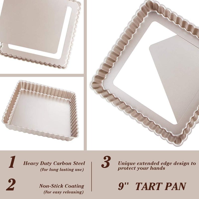 Webake Square Tart Pan, 9 by 9 Inch Tart Tin with Removable Bottom, Non-Stick Carbon Steel Quiche Pie Pan for Baking - Image 3