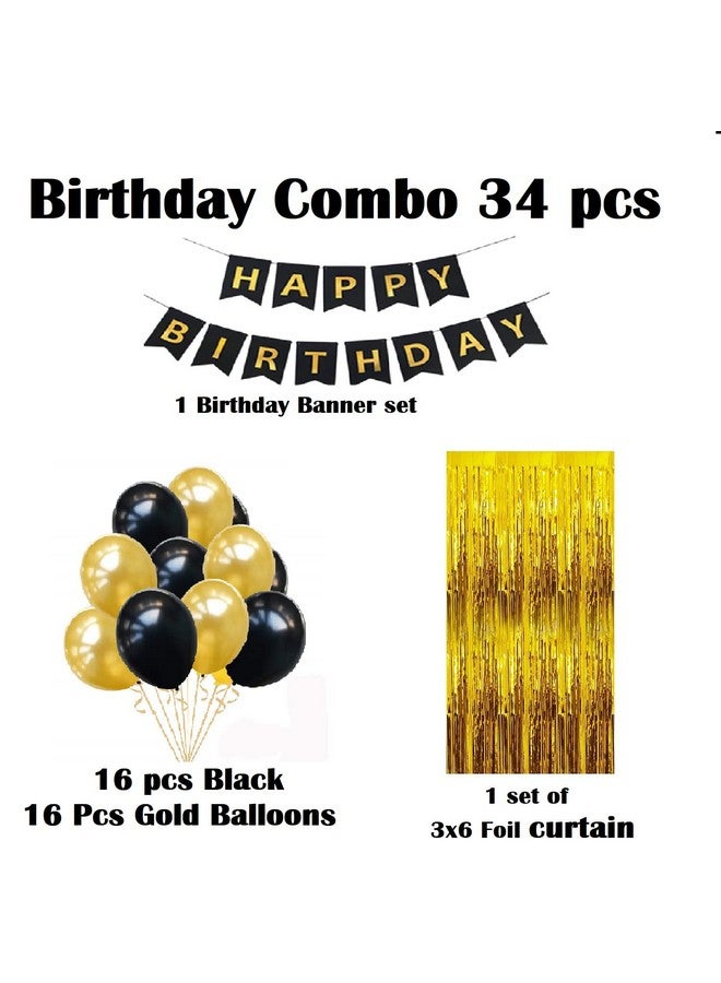 HK balloons Pack Of 34 Pcs Happy Birthday Banner Decoration Kit Set With Metallic Balloons (Black Banner Set - Pack Of 34) - Image 2
