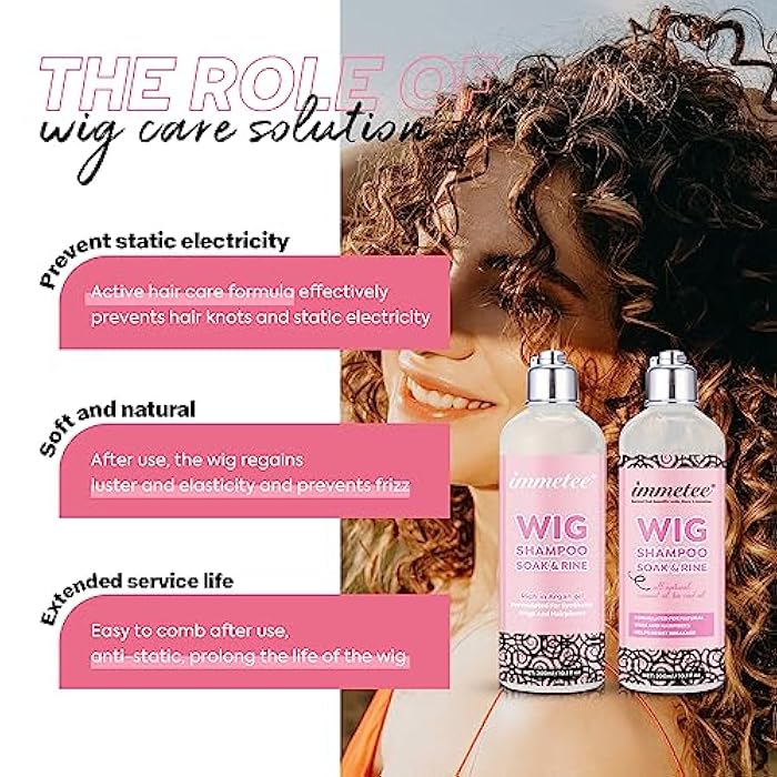 immetee 2 in 1 Shampoo & Conditioner for Wig, Wig Shampoo Wig Conditioner for Human Hair and Synthetic Hair 250ml (300ml/10.1fl oz, For Synthetic Wigs) - Image 2