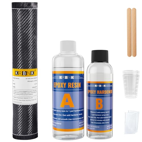 Krbnk 5FT Carbon Fiber Repair Kit, 12" Carbon Fabric Fiber Cloth Roll, 8OZ Epoxy Resin 4OZ Hardener, DIY Carbon Fiber Fabric Sheet Fibra de Carbono para Carro - Image 1