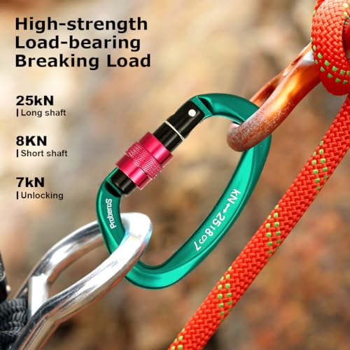 Proberos® Climbing Carabiner Clip, Snap Hook Clip D-Shape Screwgate Locking Carabiner Clip 25KN Heavy Duty Aviation Aluminum Carabiner, for Various Climbing Activities, 10 x 5.8 cm - Image 4