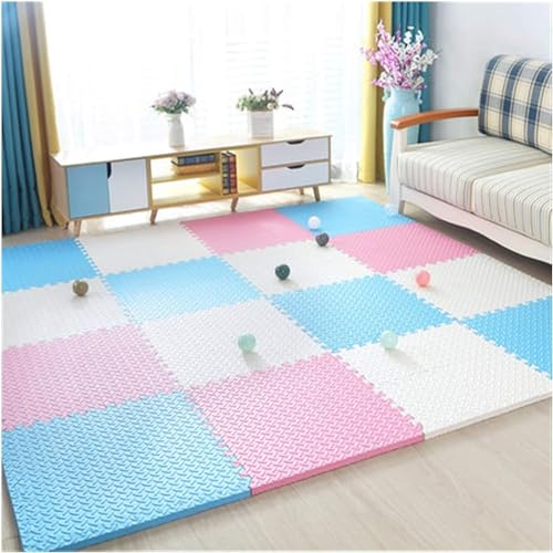 SIGNATRON Puzzle Flooring || Kids Interlocking Play mat || Shop Floor Mat || Kitchen Floor Mat || Pet Mat ||12 MM Thick (4 Tiles - 16 Square Feet, Blue - Pink - White) - Image 1