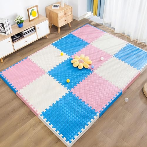 SIGNATRON Puzzle Flooring || Kids Interlocking Play mat || Shop Floor Mat || Kitchen Floor Mat || Pet Mat ||12 MM Thick (4 Tiles - 16 Square Feet, Blue - Pink - White) - Image 4