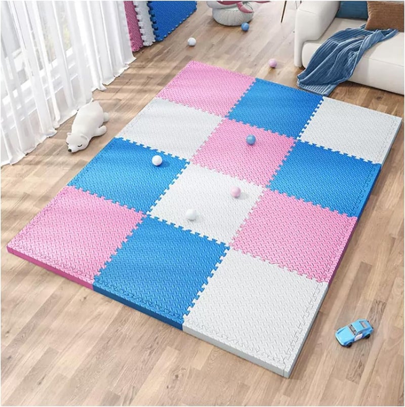 SIGNATRON Puzzle Flooring || Kids Interlocking Play mat || Shop Floor Mat || Kitchen Floor Mat || Pet Mat ||12 MM Thick (4 Tiles - 16 Square Feet, Blue - Pink - White) - Image 3