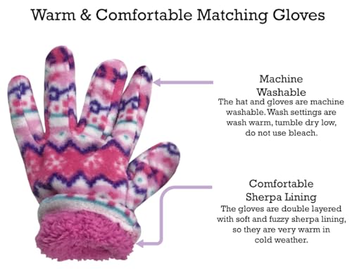 N'Ice Caps Girls Hat Gloves Set Kids Fleece Winter Warm Sherpa Lined Fair Isle (5-8 Years, Fuchsia Multicolor) - Image 2