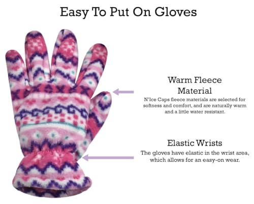 N'Ice Caps Girls Hat Gloves Set Kids Fleece Winter Warm Sherpa Lined Fair Isle (5-8 Years, Fuchsia Multicolor) - Image 3