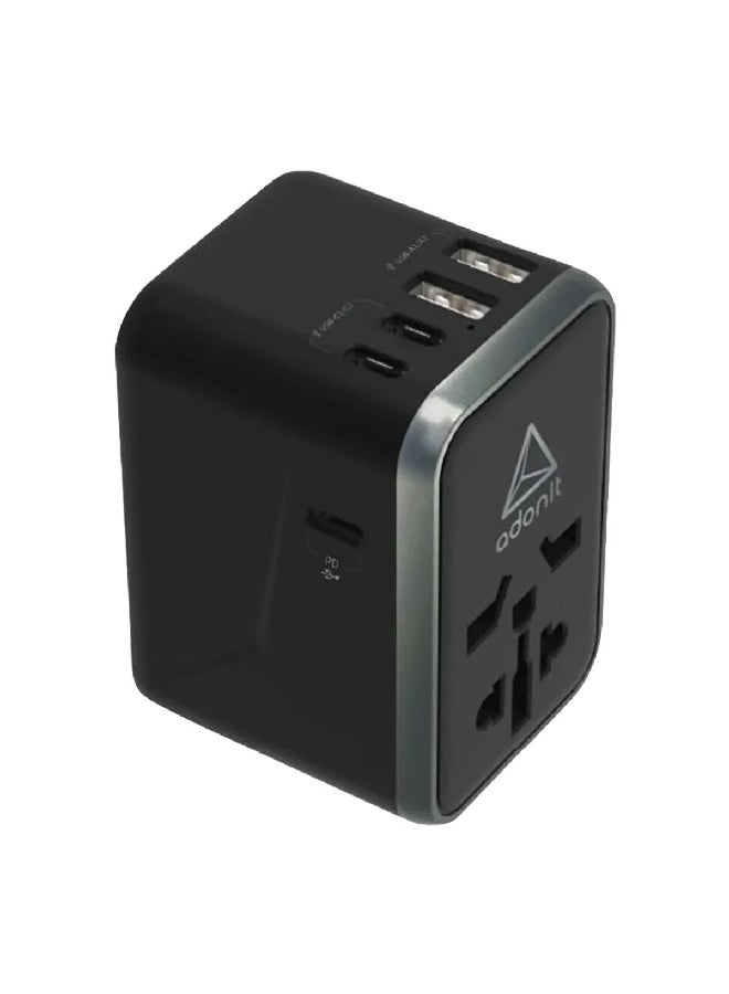 أدونيت محول سفر عالمي خفيف الوزن بقدرة 65 وات USB-A وUSB-C أسود 15 × 10 × 6 سم ADUA65W - Image 1
