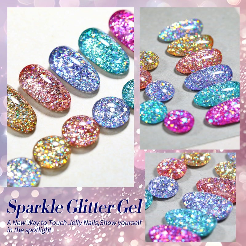 Born Pretty Glitter Gel Nail Polish Set Sparkly Shiny Gold Silver Pink Glitter Gel Polish Kit Soak Off U V Nail Gel Gift Box Nail Art Manicure Varnish Kit 7ML 6PCS - Image 3