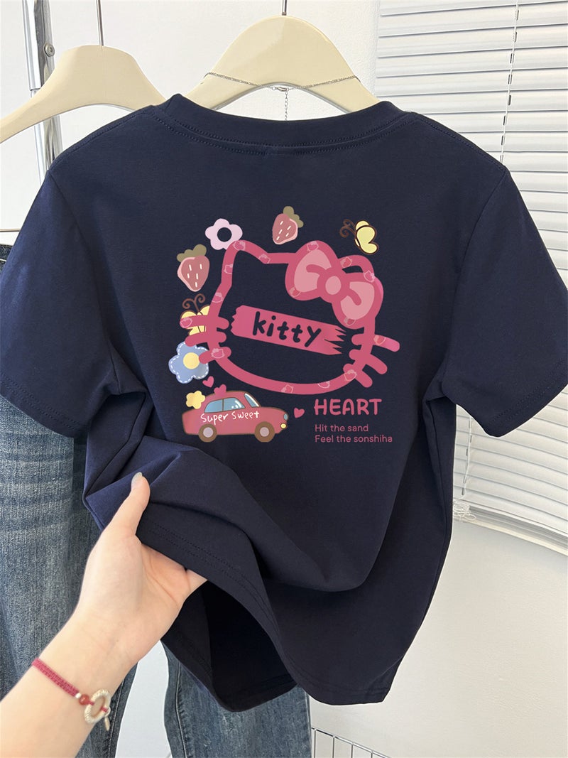 Pink anti-aging printed shoulder short-sleeved t-shirt for women's design sense niche summer 2025 new half-sleeved T-shirt top - Image 2