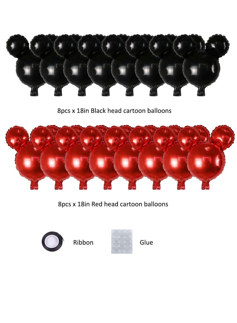 16 Pcs Mouse Birthday Balloons, Black Red Mouse Head Foil Balloons, 18'' Black Red Foil Balloons, Mouse Mylar Balloons for 1st Birthday Baby Shower Gender Reveal Party Favors - Image 3