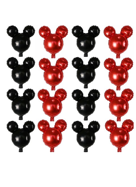 16 Pcs Mouse Birthday Balloons, Black Red Mouse Head Foil Balloons, 18'' Black Red Foil Balloons, Mouse Mylar Balloons for 1st Birthday Baby Shower Gender Reveal Party Favors