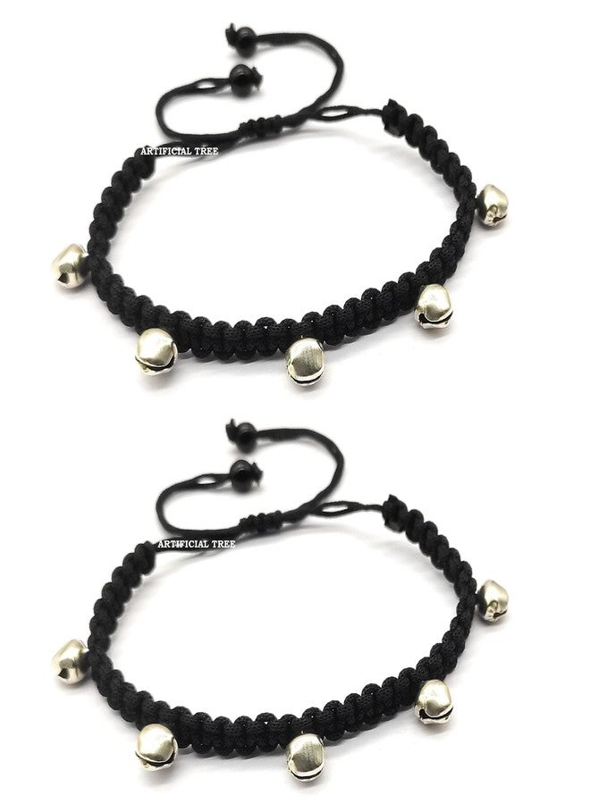 ARTIFICIAL TREE German Silver Ghungroo Charms Black Thread Adjustable Anklet for Women and Girls (AT ANK 034) - Image 1