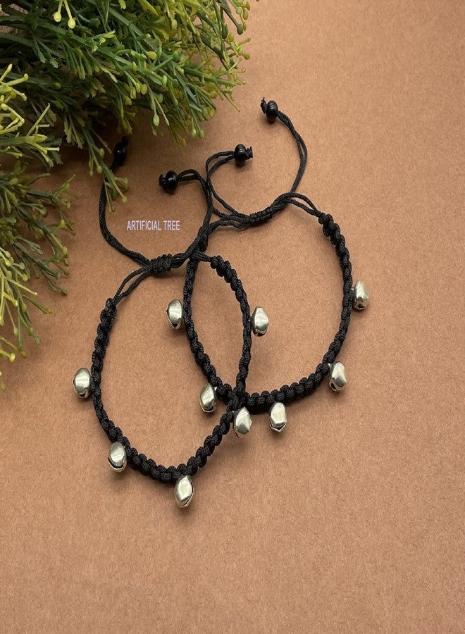 ARTIFICIAL TREE German Silver Ghungroo Charms Black Thread Adjustable Anklet for Women and Girls (AT ANK 034) - Image 3