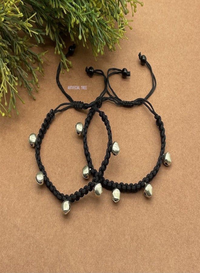 ARTIFICIAL TREE German Silver Ghungroo Charms Black Thread Adjustable Anklet for Women and Girls (AT ANK 034) - Image 4