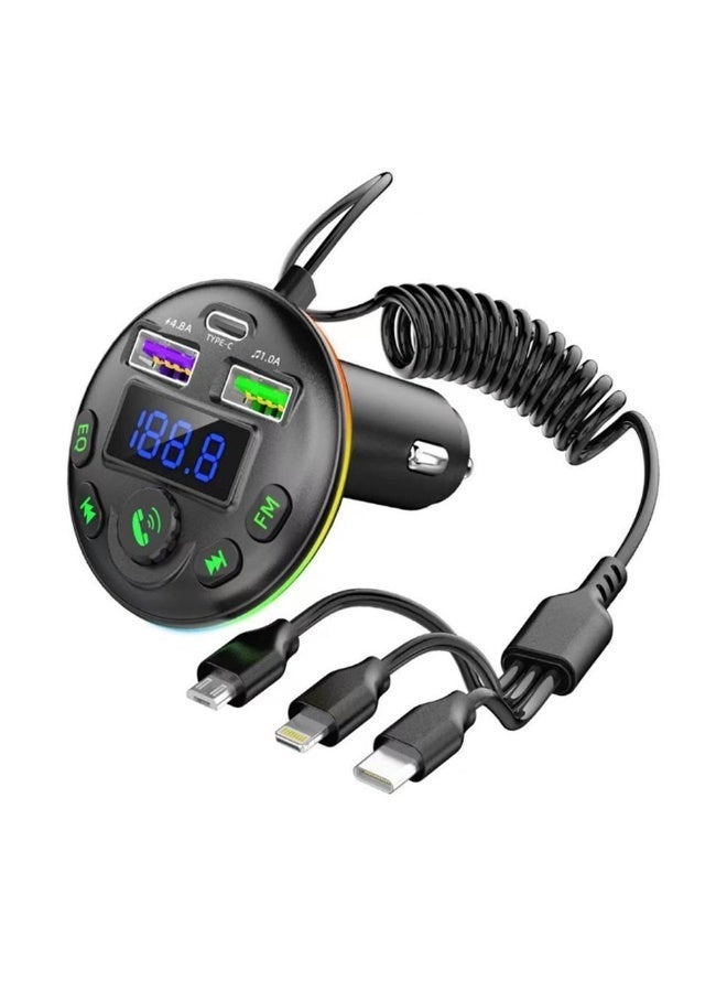 OALE In-Car FM Transmitter & USB/Type-C Charger with Bluetooth and Colorful LED Lights - Image 5