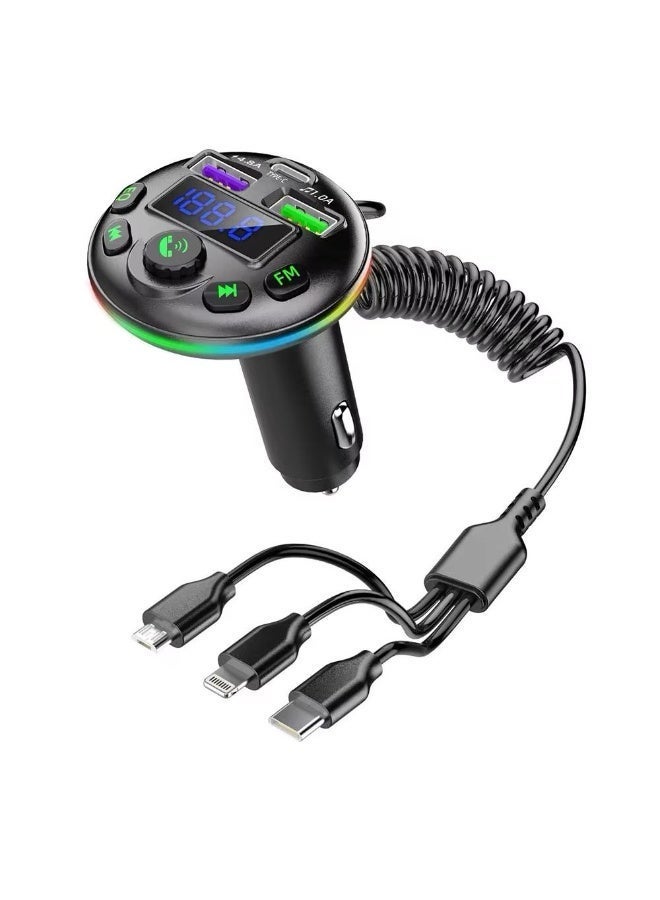 OALE In-Car FM Transmitter & USB/Type-C Charger with Bluetooth and Colorful LED Lights - Image 1