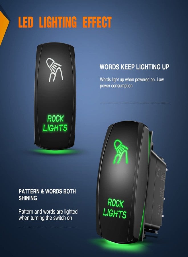 Nilight Rock Lights Rocker Switch Led Light Bar Switch 5Pin Laser On Off SPST switches 20A/12V 10A/24V Switch Green with Jumper Wires Set for Cars Trucks RVs,2 Years Warranty - Image 3