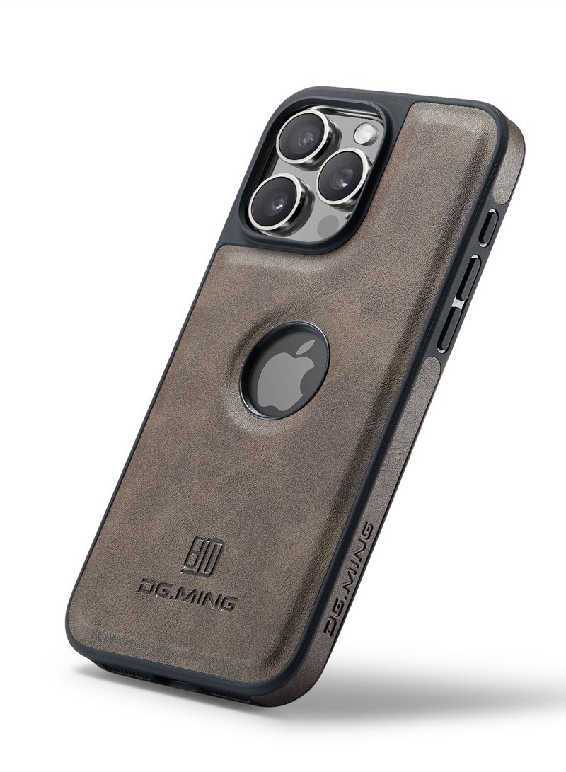 DGMING Case Cover Premium Leather Back with Logo CutOut Shockproof Compatible with Iphone 16 Pro Max (Coffe)  - Image 1