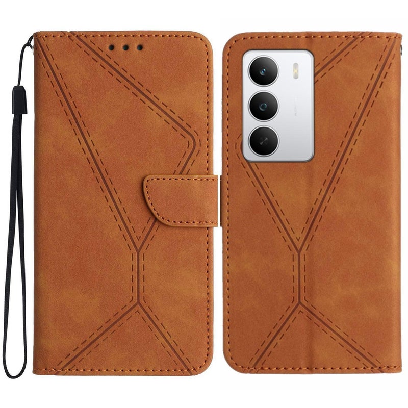 erorex For Realme C75 5G Stitching Embossed Leather Phone Case(Brown) - Image 1