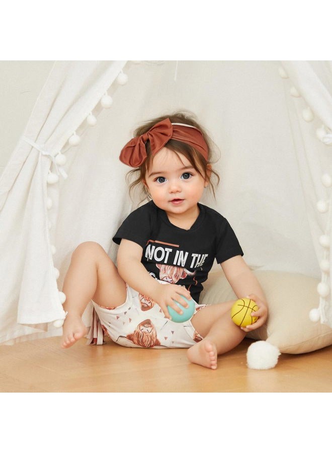 Fernvia Western Toddler Baby Girl Clothes Letter Short Sleeve T-Shirt Top + Tassel Shorts Outfits + Headband 3Pcs Set, Black, 6-12 Months - Image 4