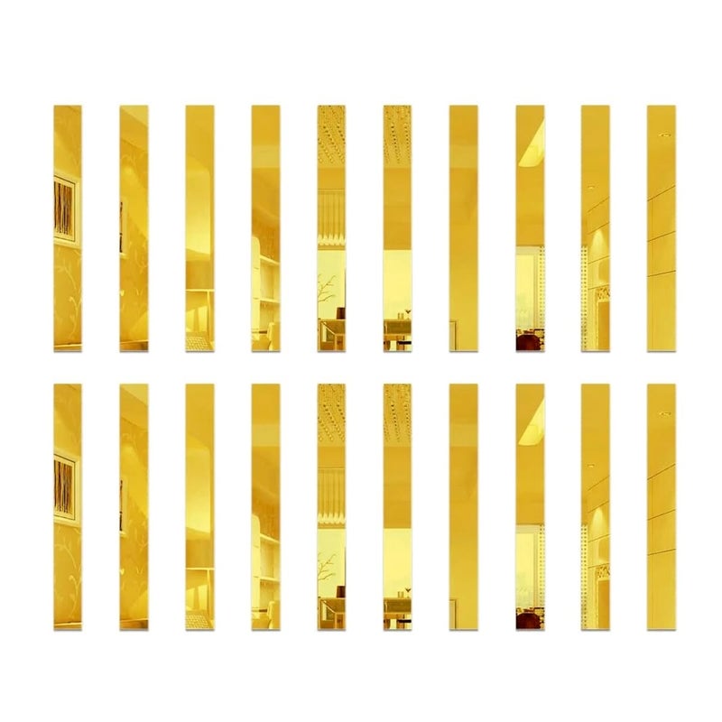 20 Strip Designed Golden Mirror Stickers for Wall, Acrylic Mirror Wall Decor Sticker, Wall Mirror Stickers, Acrylic Stickers, Wall Stickers for Hall Room, Bed Room, Kitchen  - Image 1
