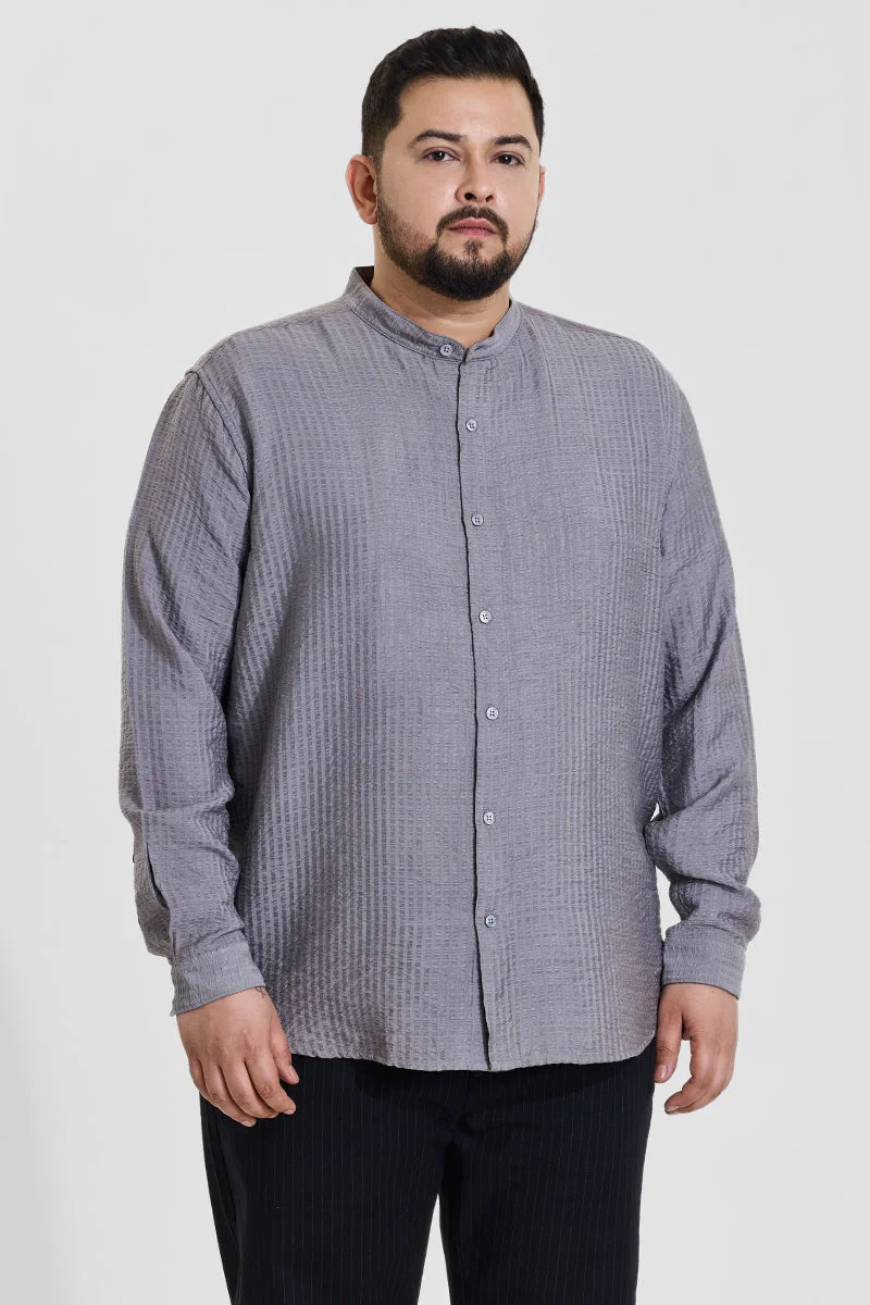 Snitch Grey Grey Textured Regular Fit Plus Size Shirt for Men | Best Price UAE