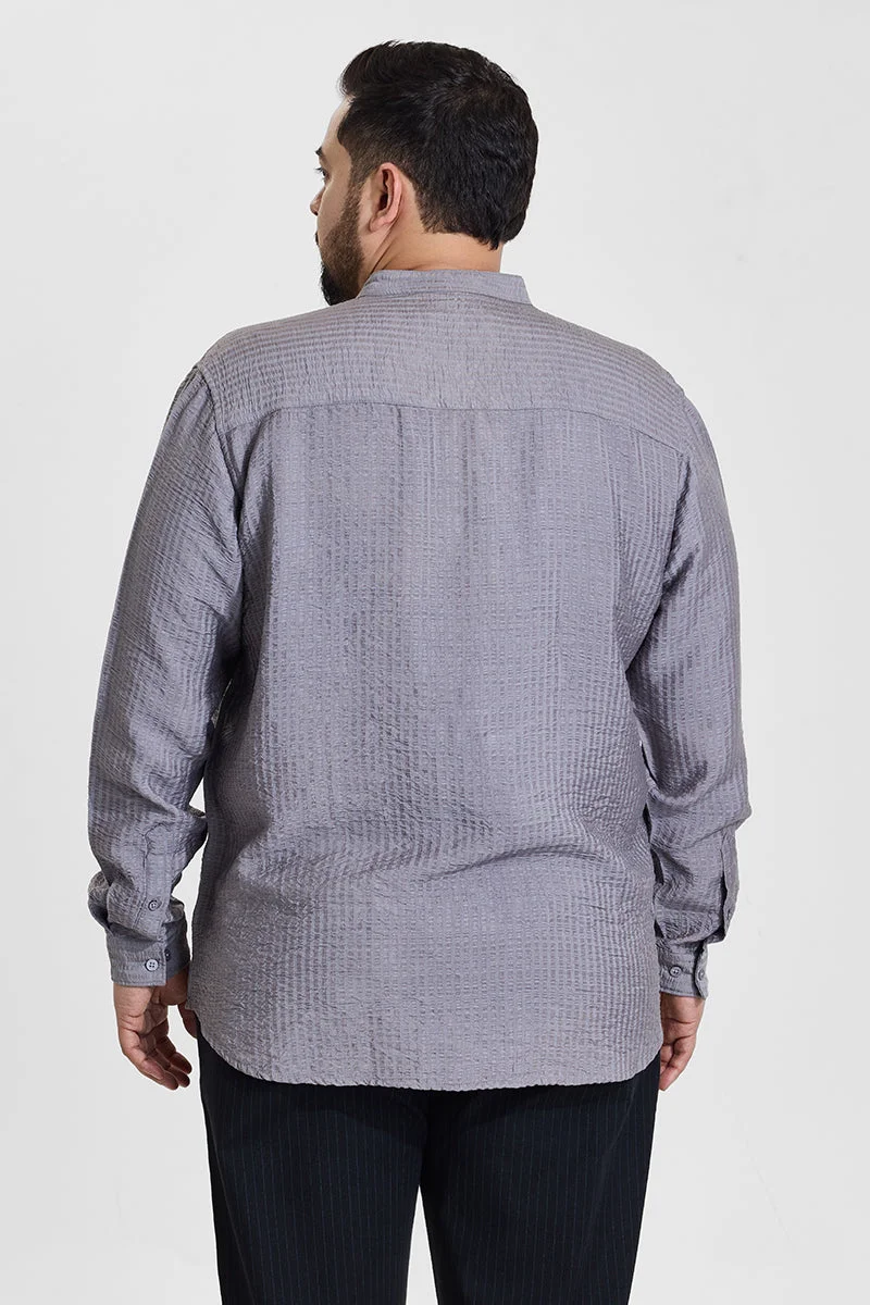 Snitch Grey Grey Textured Regular Fit Plus Size Shirt for Men | Best Price UAE