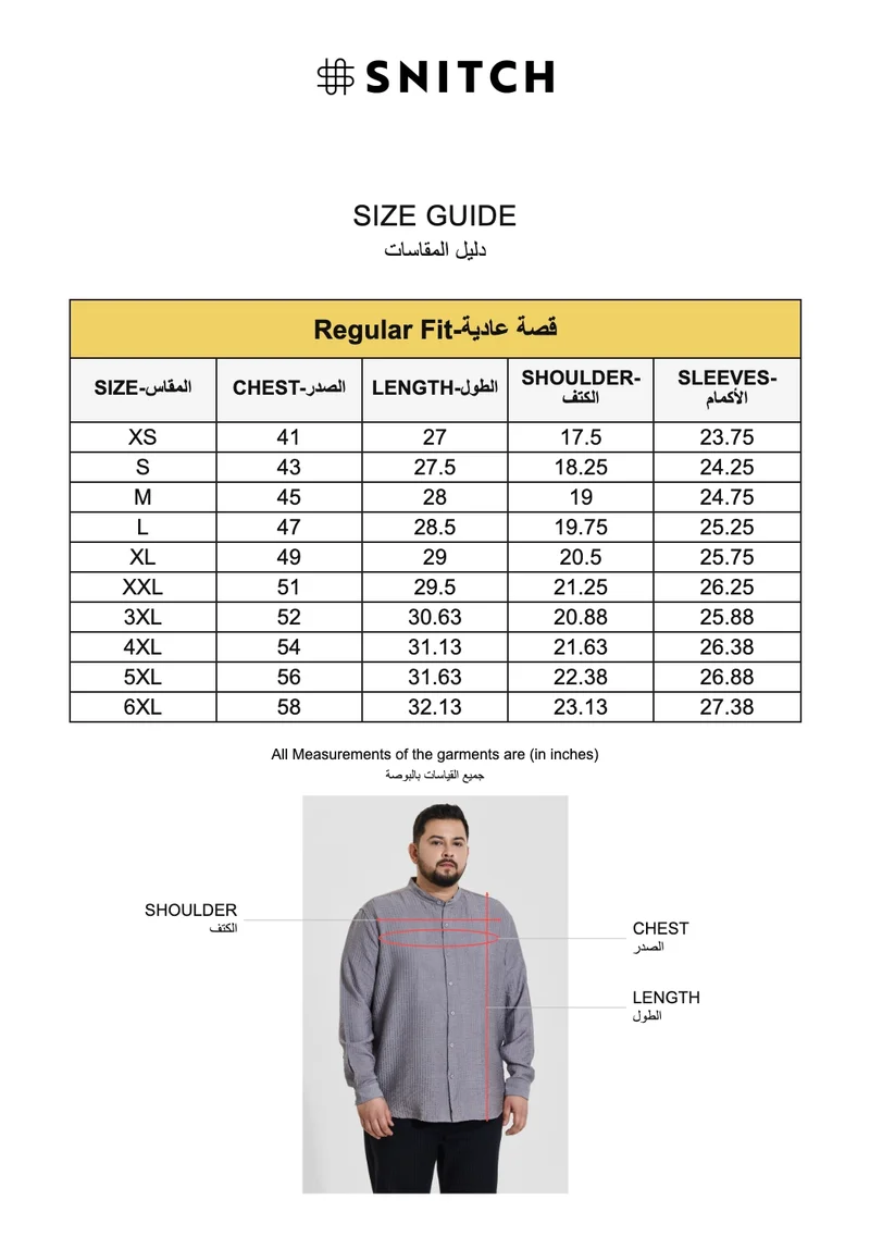 Snitch Grey Grey Textured Regular Fit Plus Size Shirt for Men | Best Price UAE