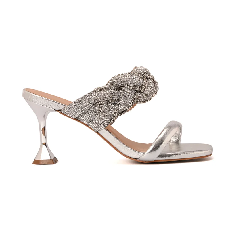 Silver Crystal Embellished Mule