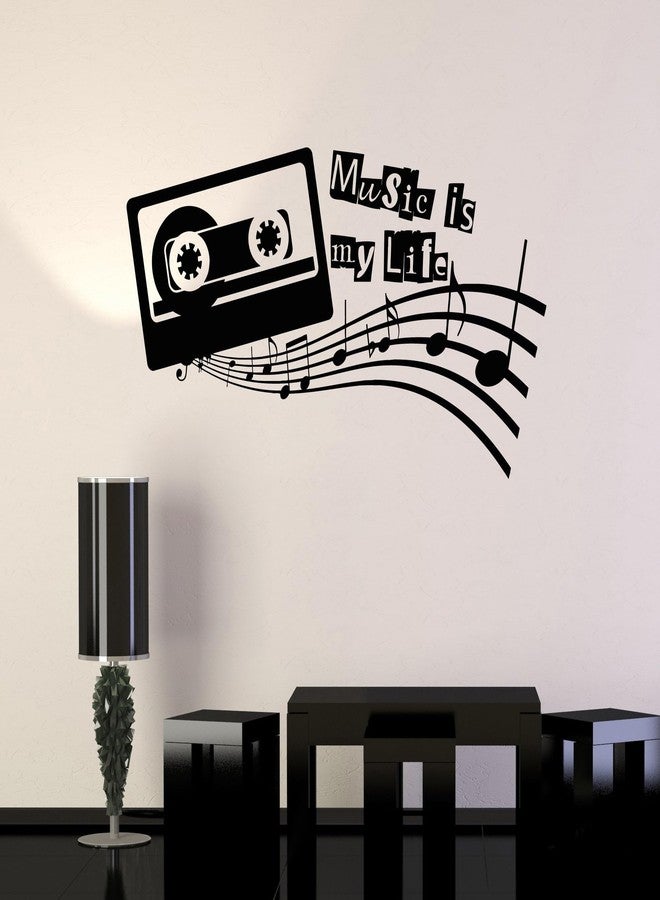 SnappySticker Cassette Musical Quote Music Wall Sticker for Bedroom Living Room Office ? Large Removable Waterproof Vinyl Wall Decal ? Home Decor Sticker Size: 27 X50