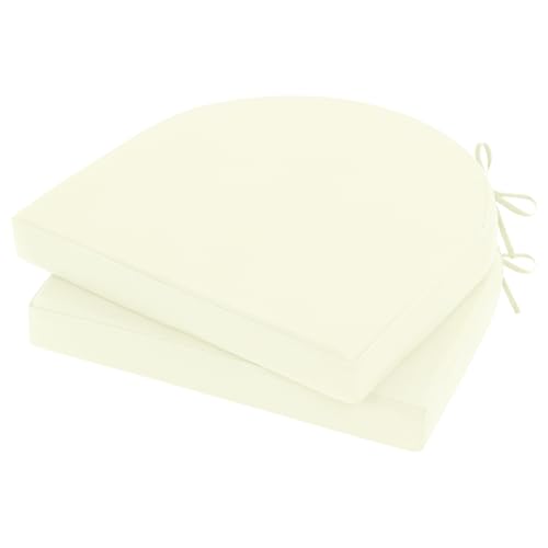 Topotdor Outdoor Chair Cushions Set of 2 17x16x2 Waterproof Patio Chair Cushions for Outdoor Furniture Round Corner Outdoor Seat Cushions Color Fastness Chair Pads with Ties Cream - Image 1