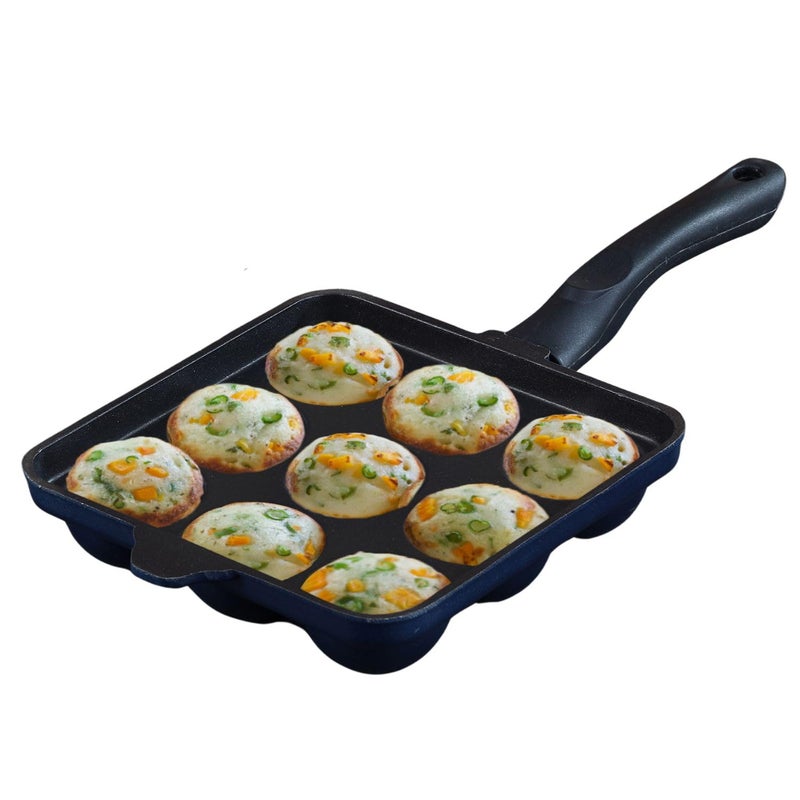 VINOD Vinod Aluminium Non Stick Kuzhi Paniyaram Pan 9 Cups 175cm Paniyarakal Appe PanAppam Patra3mm Thick 3 PlyMetal Spoon FriendlyGas Base 1 Year Warranty  - Image 1