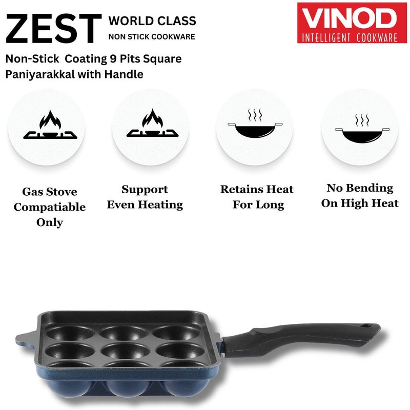 VINOD Vinod Aluminium Non Stick Kuzhi Paniyaram Pan 9 Cups 175cm Paniyarakal Appe PanAppam Patra3mm Thick 3 PlyMetal Spoon FriendlyGas Base 1 Year Warranty  - Image 3