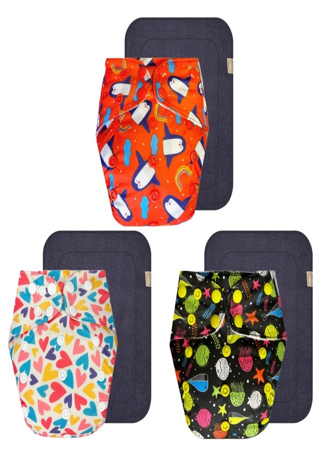 حفاضات قماشية فاخرة من دمبلدو مع حشوة رمادية (عبوة من 3) | مضادة للحساسية | مانعة للتسرب | سهلة التنظيف | مناسبة للارتداء طوال اليوم | من 3 أشهر إلى 3 سنوات | مناسبة للجنسين - Image 1