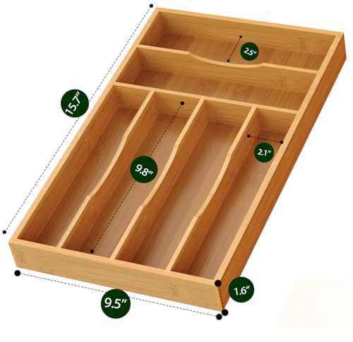 Bayting Bamboo Silverware Organizer Bamboo Kitchen Drawer Cutlery Organizer Utensil Holder Flatware Organizer Tray 158x95x16 - Image 3