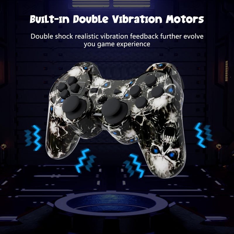 Degulan PS3 Controller Wireless, Gaming Remote Joystick for Playstation 3 with Charger Cable Cord (Red Star, Black Ghost) - Image 3