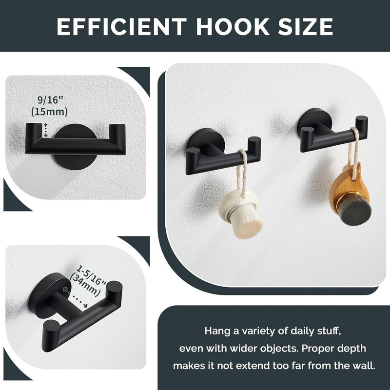 Angle Simple Double Towel Hook Matte Black 2 PCS, Stainless Steel Bathroom Robe Hook, Hand Towel Holder for Wall - Image 3