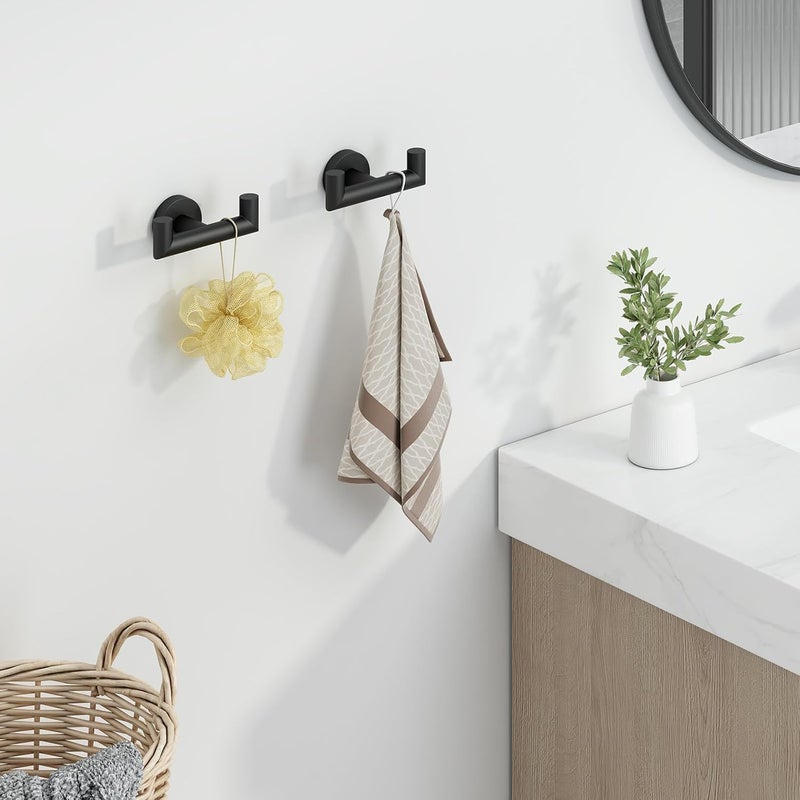 Angle Simple Double Towel Hook Matte Black 2 PCS, Stainless Steel Bathroom Robe Hook, Hand Towel Holder for Wall - Image 2