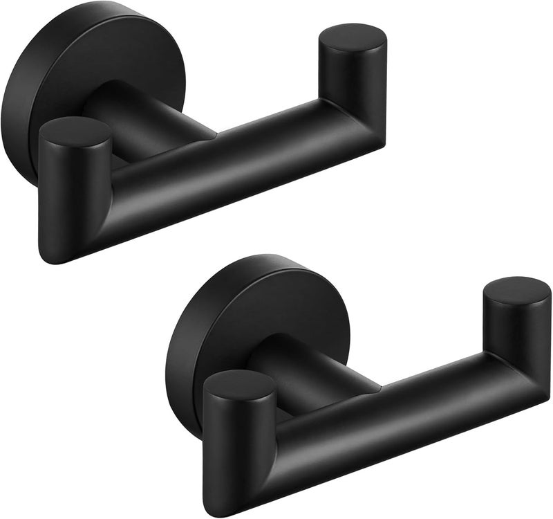 Angle Simple Double Towel Hook Matte Black 2 PCS, Stainless Steel Bathroom Robe Hook, Hand Towel Holder for Wall - Image 1