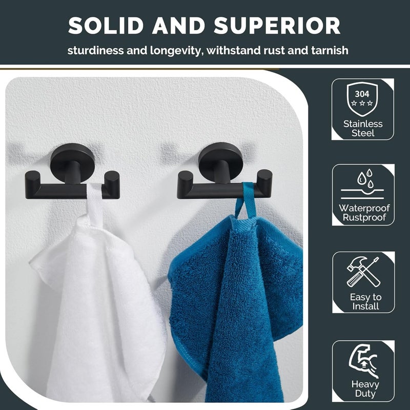 Angle Simple Double Towel Hook Matte Black 2 PCS, Stainless Steel Bathroom Robe Hook, Hand Towel Holder for Wall - Image 4