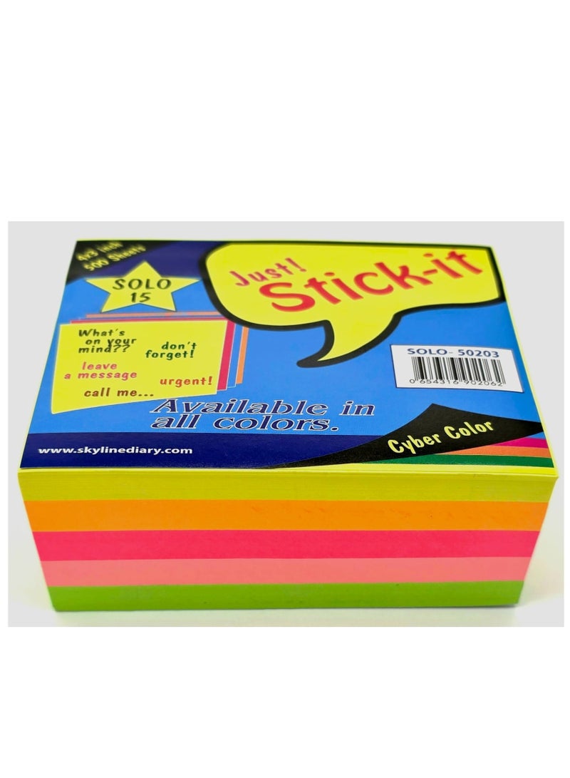Solo Sticky Notes Memo Pad 4"x3" Inch Size 5 Colors 500 Sheets