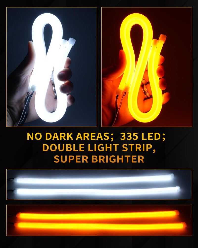 Qasim Sequential LED Strip, 12inch Car LED Flexible Strip Lights Turn Signal Switchback White/Amber Daytime Running Light for Headlights Retrofit-1Pair - Image 3