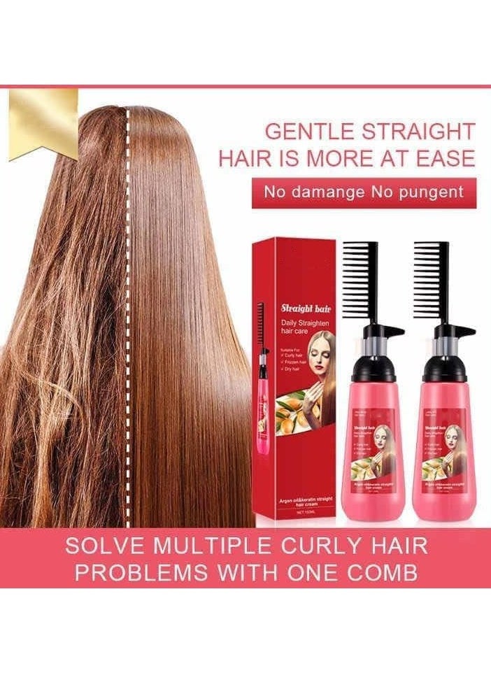 Yameem - Yameem Hair Straightening Cream Argan Oil & Keratin Straight Hair Cream Hair Straightener Treatment With Comb Fast Straightening Moisturizing Set Softener For Salons And Homes - Image 1