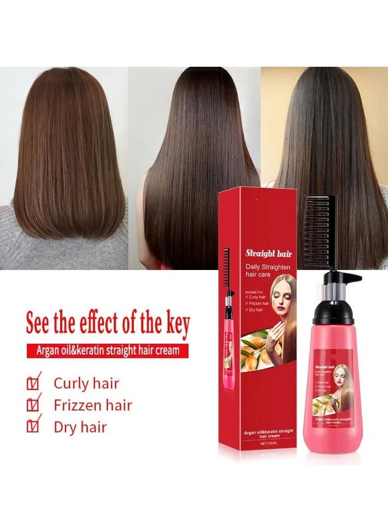 Yameem - Yameem Hair Straightening Cream Argan Oil & Keratin Straight Hair Cream Hair Straightener Treatment With Comb Fast Straightening Moisturizing Set Softener For Salons And Homes - Image 1