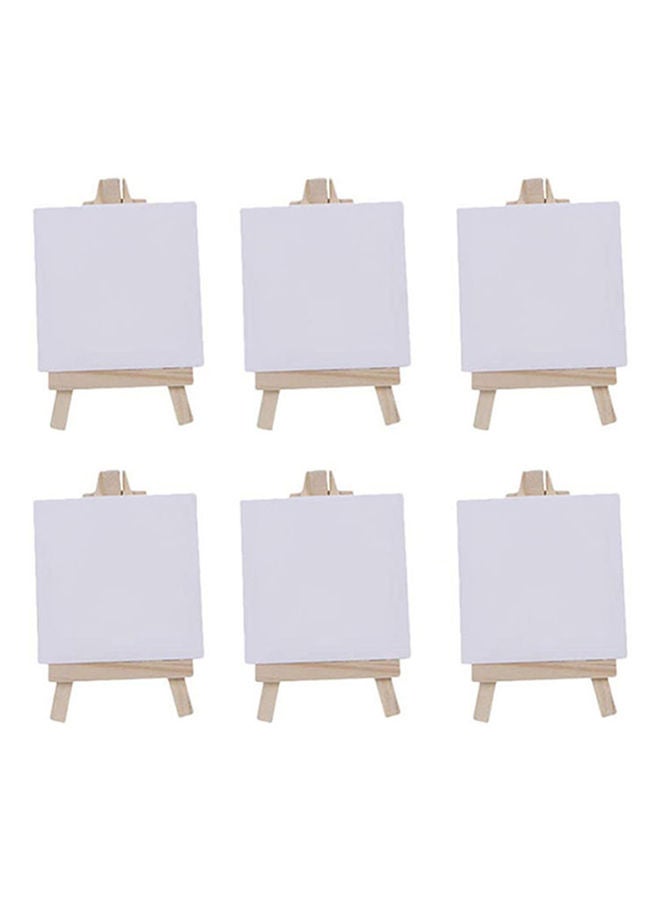 Pack Of 6 Mini Canvas With Wooden Easel Stand Set White - Image 1