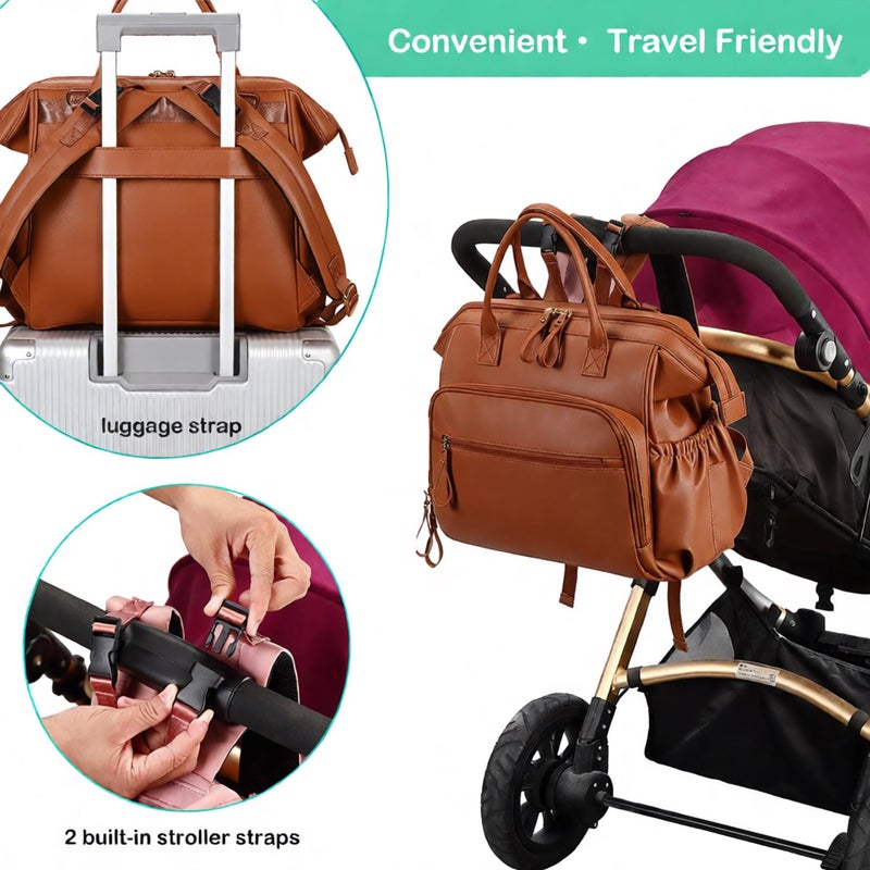 LORADI Large Diaper Bag Tote, 14 Pockets Stylish Baby Bag with Stroller Clips and 3 Insulated Pockets, Baby Shower Essentials(Brown, Large) - Image 5