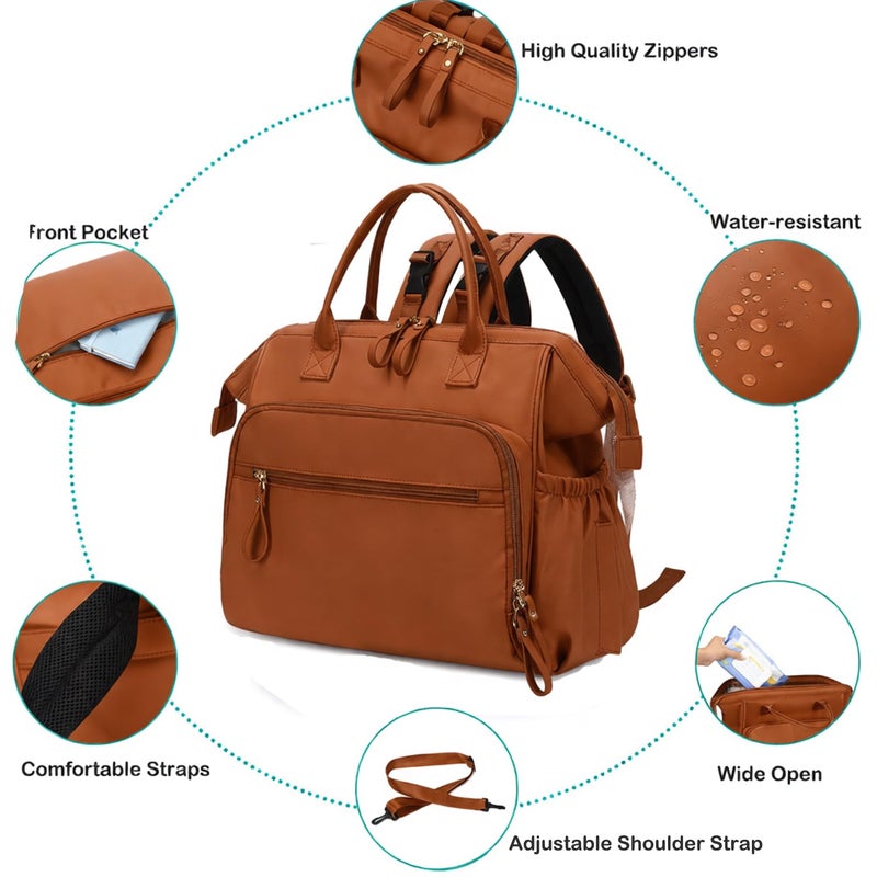 LORADI Large Diaper Bag Tote, 14 Pockets Stylish Baby Bag with Stroller Clips and 3 Insulated Pockets, Baby Shower Essentials(Brown, Large) - Image 4