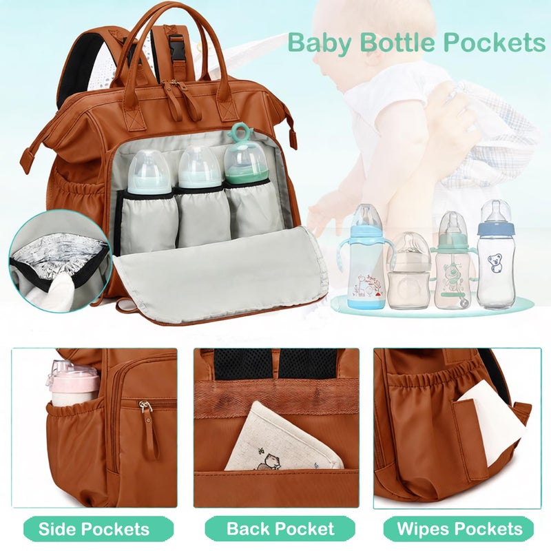 LORADI Large Diaper Bag Tote, 14 Pockets Stylish Baby Bag with Stroller Clips and 3 Insulated Pockets, Baby Shower Essentials(Brown, Large) - Image 3