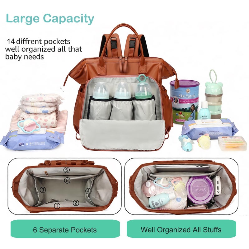 LORADI Large Diaper Bag Tote, 14 Pockets Stylish Baby Bag with Stroller Clips and 3 Insulated Pockets, Baby Shower Essentials(Brown, Large) - Image 2